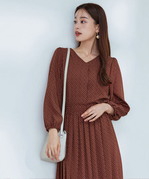 【新色追加】 パフスリーブプリーツワンピース