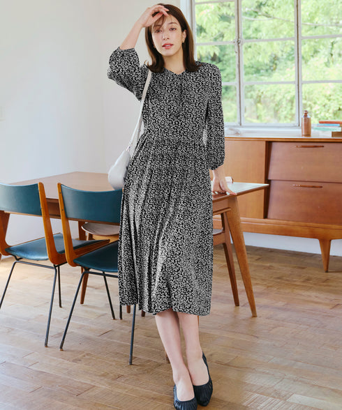 【新色追加】 パフスリーブプリーツワンピース