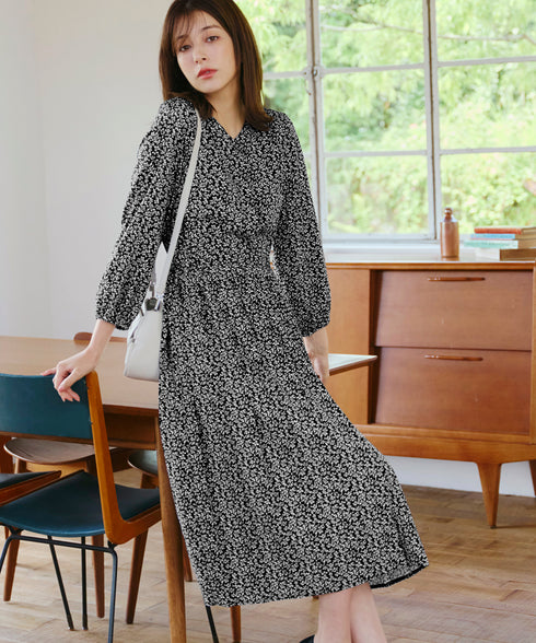 【新色追加】 パフスリーブプリーツワンピース