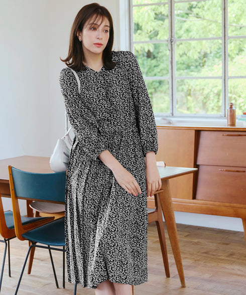 【新色追加】 パフスリーブプリーツワンピース