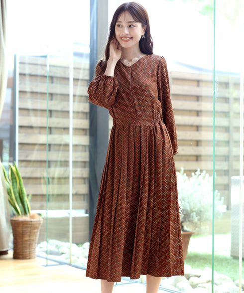 【新色追加】 パフスリーブプリーツワンピース