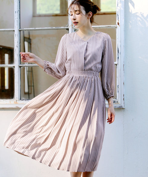 【新色追加】 パフスリーブプリーツワンピース