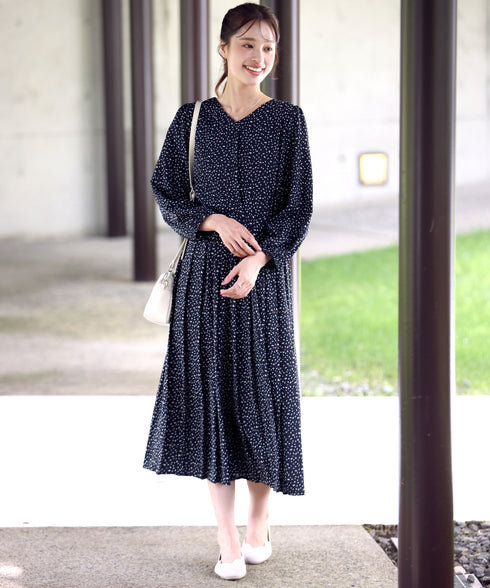 【新色追加】 パフスリーブプリーツワンピース