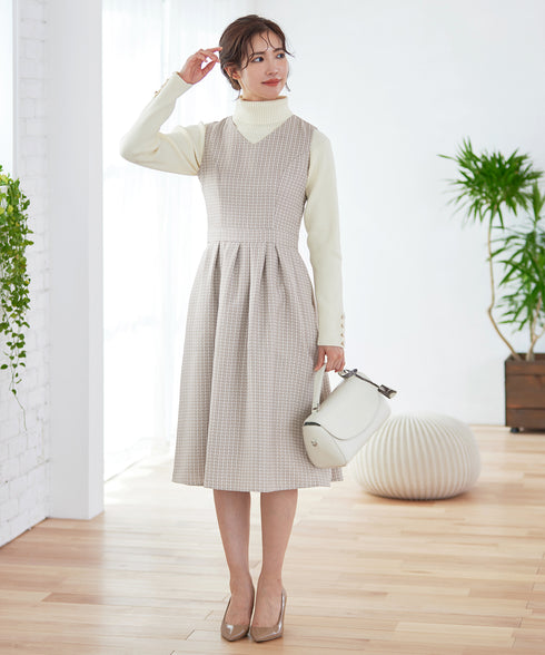 【アウトレット】ツイードタックワンピース