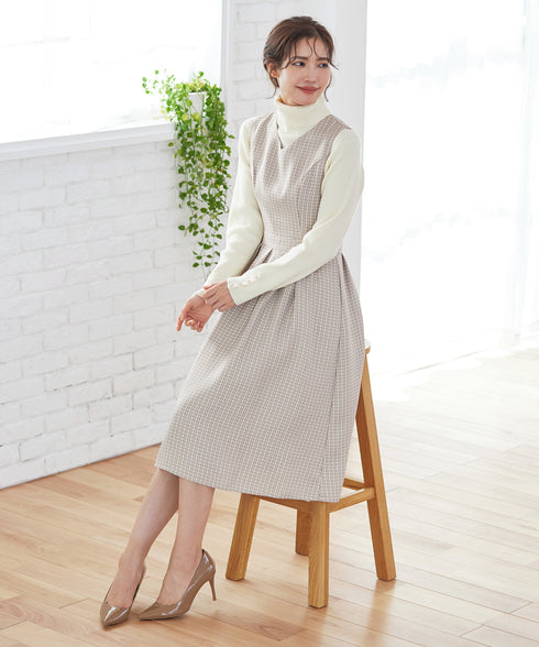 【アウトレット】ツイードタックワンピース