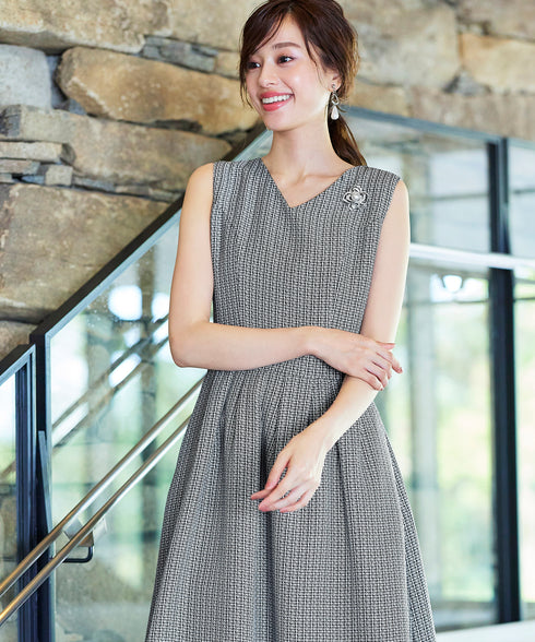 【アウトレット】ツイードタックワンピース