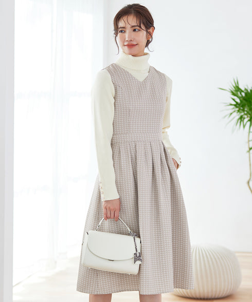 【アウトレット】ツイードタックワンピース
