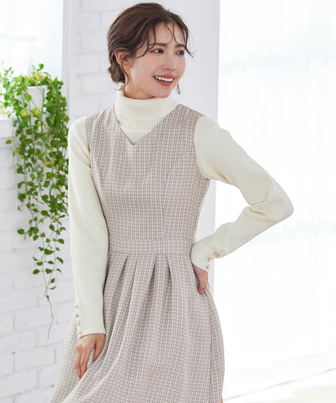 【アウトレット】ツイードタックワンピース