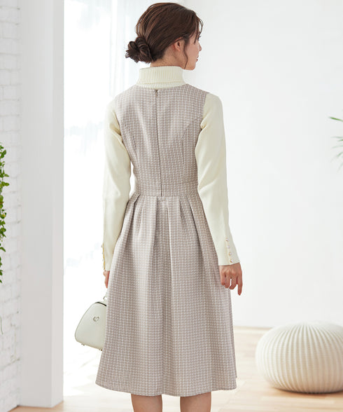 【アウトレット】ツイードタックワンピース