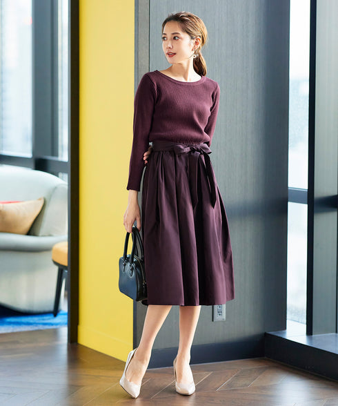 【アウトレット】タフタスカートドッキングワンピース