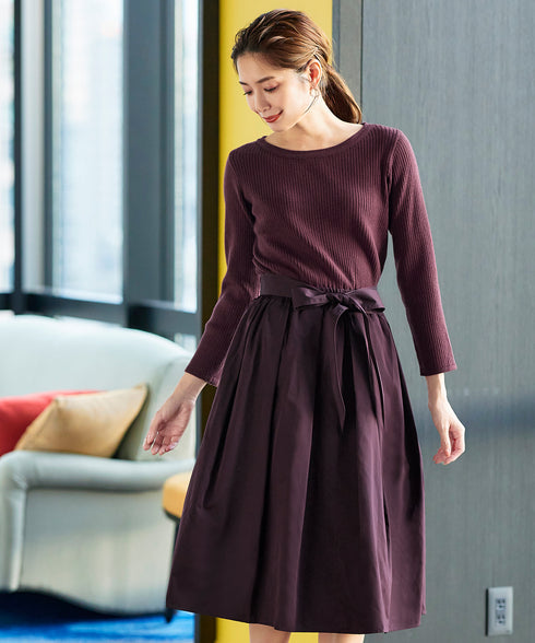 【アウトレット】タフタスカートドッキングワンピース