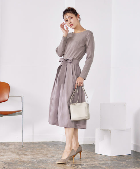 【アウトレット】タフタスカートドッキングワンピース