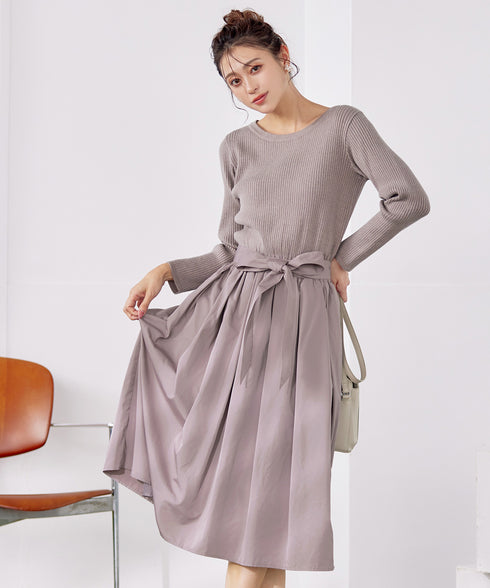 【アウトレット】タフタスカートドッキングワンピース