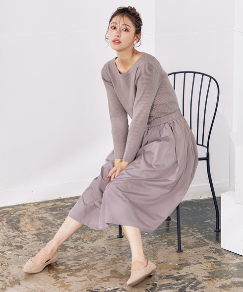 【アウトレット】タフタスカートドッキングワンピース