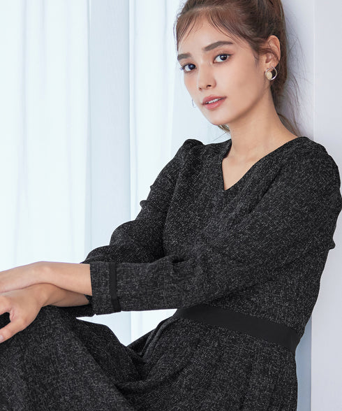 配色パイピングフレアワンピース