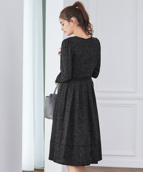 配色パイピングフレアワンピース