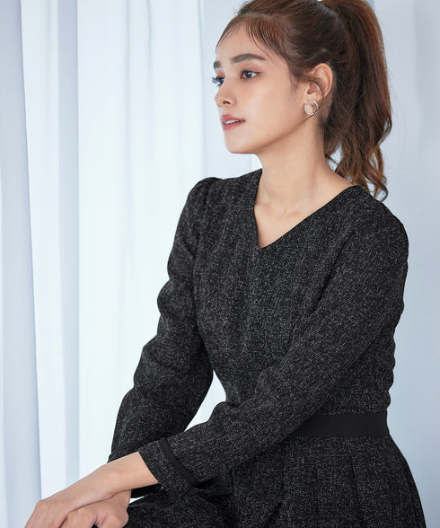 配色パイピングフレアワンピース