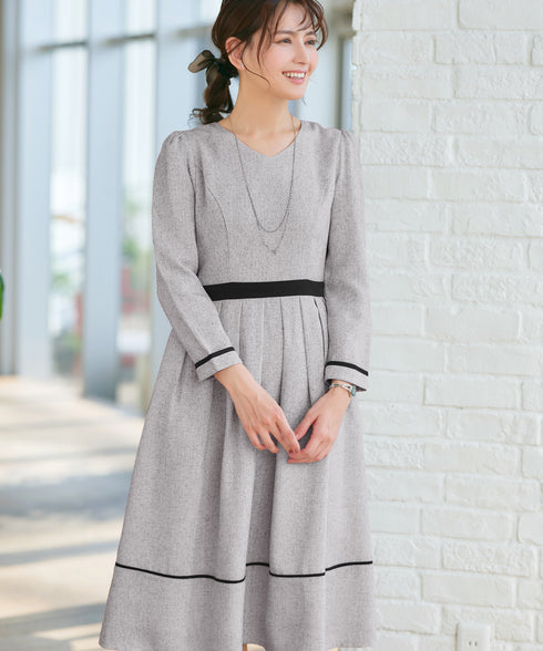 配色パイピングフレアワンピース