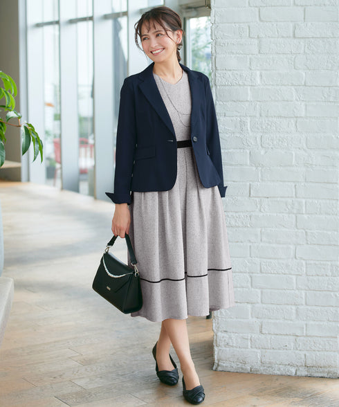 配色パイピングフレアワンピース