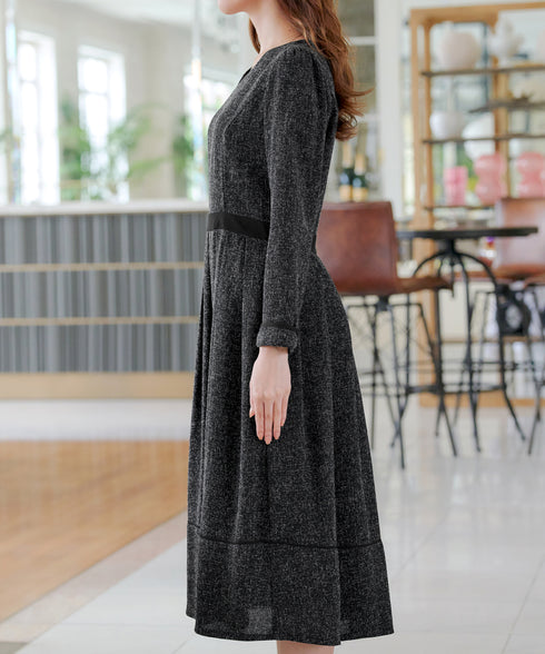 配色パイピングフレアワンピース