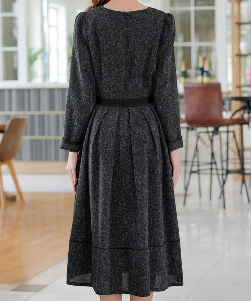 配色パイピングフレアワンピース