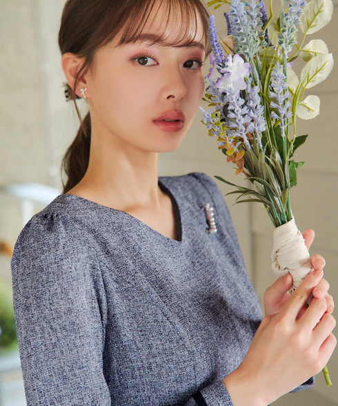 配色パイピングフレアワンピース