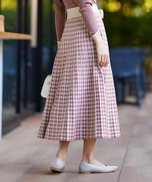 【アウトレット】千鳥柄ニットプリーツワンピース