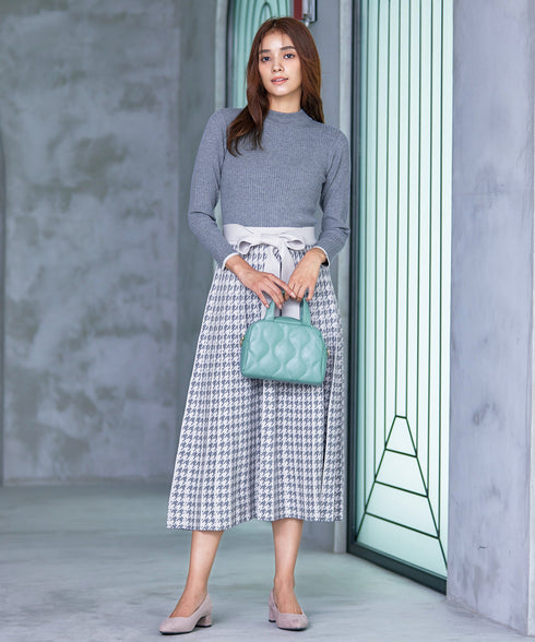 【アウトレット】千鳥柄ニットプリーツワンピース