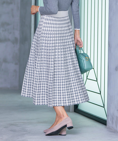 【アウトレット】千鳥柄ニットプリーツワンピース