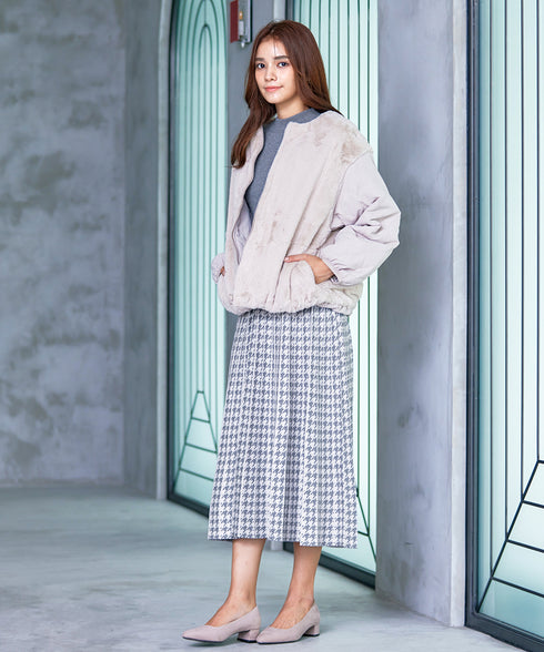 【アウトレット】千鳥柄ニットプリーツワンピース