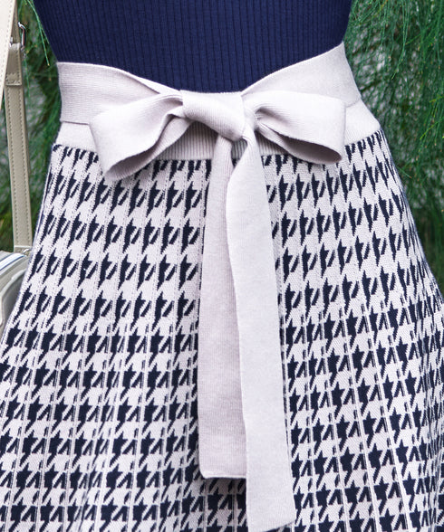 【アウトレット】千鳥柄ニットプリーツワンピース