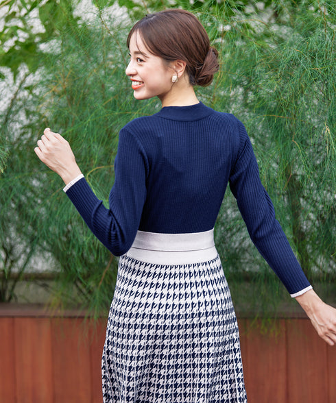 【アウトレット】千鳥柄ニットプリーツワンピース