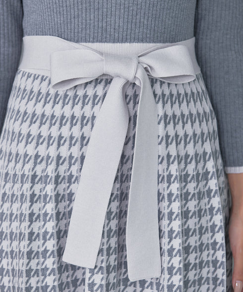 【アウトレット】千鳥柄ニットプリーツワンピース