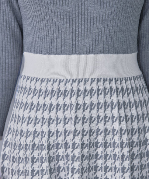 【アウトレット】千鳥柄ニットプリーツワンピース