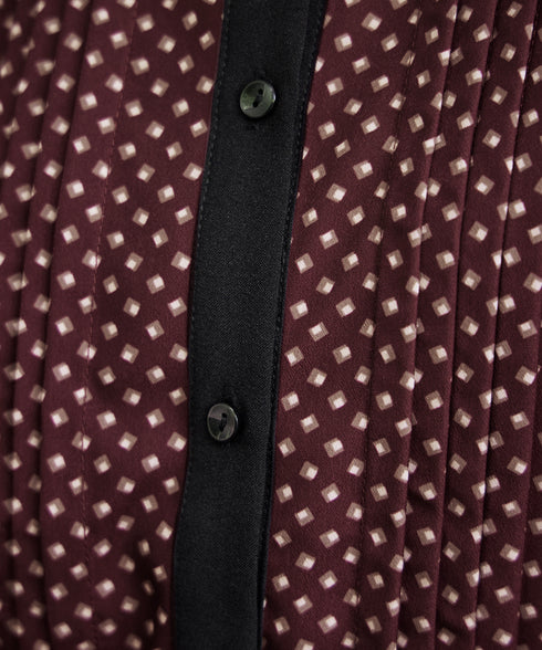 【新色追加】配色バンドカラー幾何学柄ワンピース