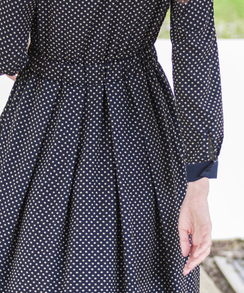 【新色追加】配色バンドカラー幾何学柄ワンピース