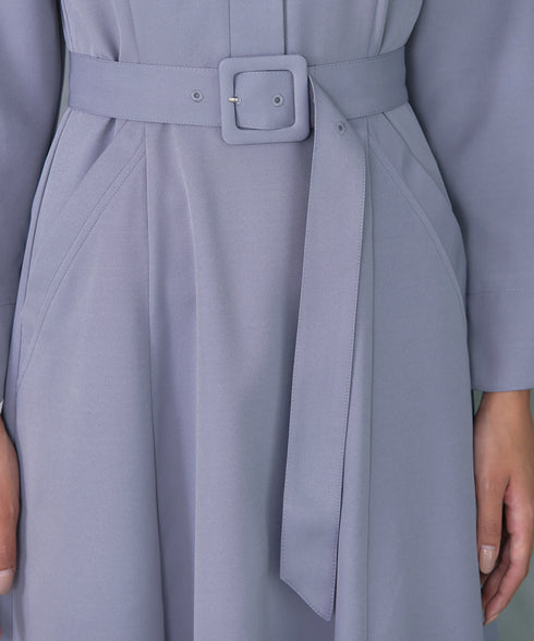 ベルト付キーネックポケットワンピース