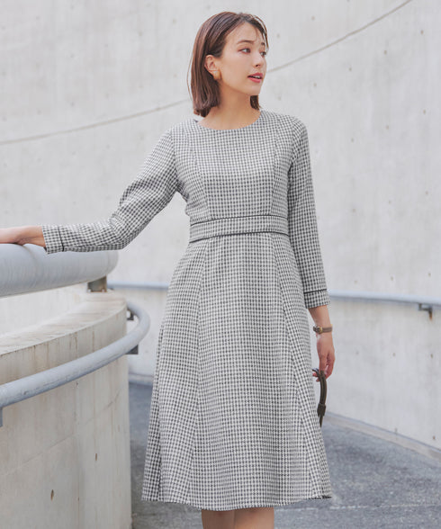 ツイード配色フレアワンピース