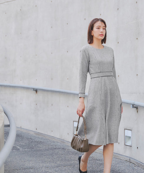 ツイード配色フレアワンピース