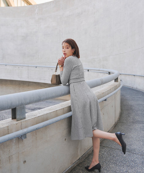 ツイード配色フレアワンピース