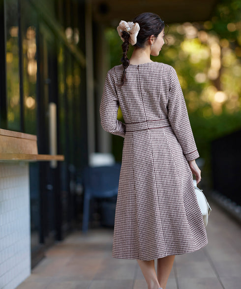 ツイード配色フレアワンピース