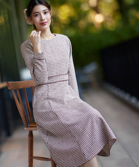 ツイード配色フレアワンピース