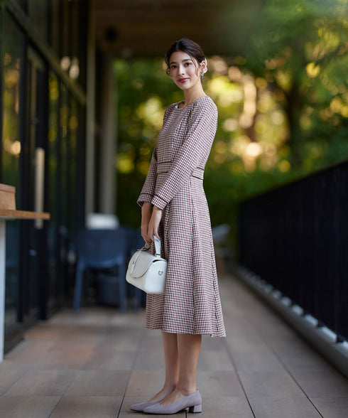 ツイード配色フレアワンピース