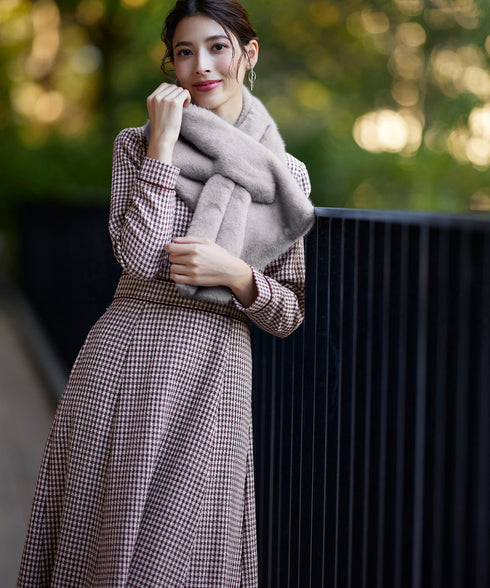 ツイード配色フレアワンピース