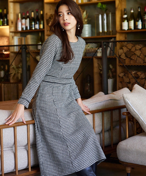 ツイード配色フレアワンピース