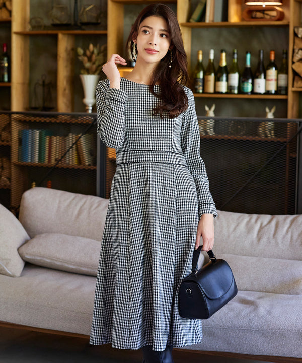 ツイード配色フレアワンピース