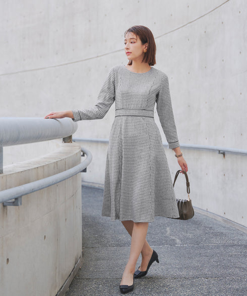 ツイード配色フレアワンピース