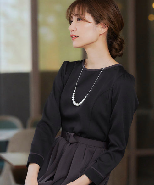 【アウトレット】バックルベルト付き配色フレアワンピース