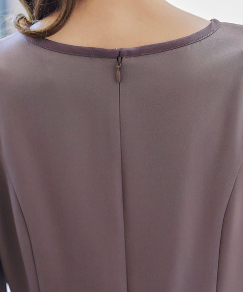 【アウトレット】バックルベルト付き配色フレアワンピース