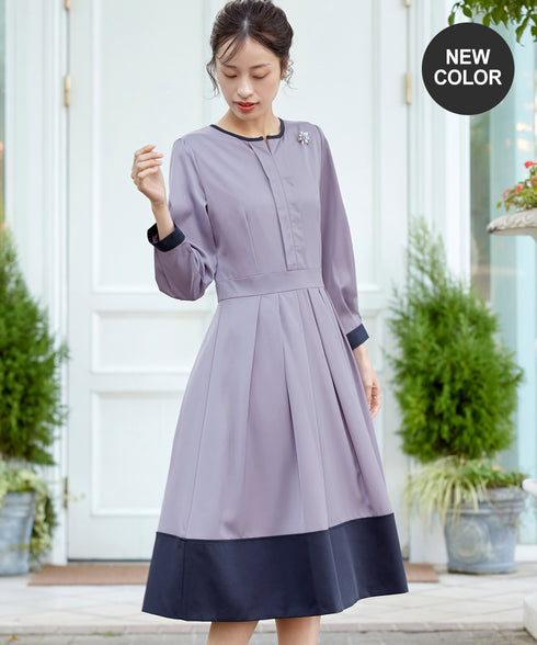 【新色追加】 キーネックフレアワンピース